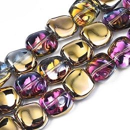 Honeyhandy Electroplate Glass Beads Strand, Half Plated, Polygon, Golden Plated, 10.5x11~12x5~6mm, Hole: 1mm, about 60~61pcs/strand, 24.41 inch~ 25.20 inch(62~64cm)