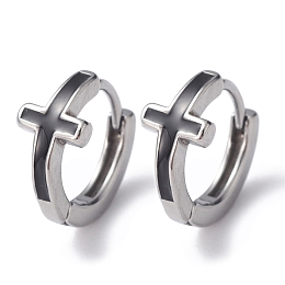 Honeyhandy Non-Tarnish 316 Stainless Steel Cross Hoop Earrings for Men Women, Stainless Steel Color, 13x7x15mm, Pin: 1mm