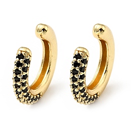 Honeyhandy Cubic Zirconia C-Shaped Cuff Earrings, Gold Plated Brass Jewelry for Non-pierced Ears, Cadmium Free & Lead Free, Black, 14x15x3mm