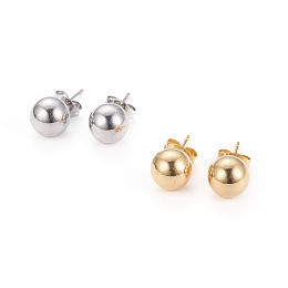 Honeyhandy 304 Stainless Steel Ball Stud Earrings, Hypoallergenic Earrings, with Ear Nuts, Round, Mixed Color, 8mm, Pin: 0.7mm, 6pairs/card