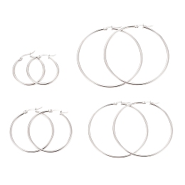 Honeyhandy 304 Stainless Steel Hoop Earrings for Women, Ring Shape, Mixed Size, Stainless Steel Color, 31~59x29~61x2mm, 12 Gauge, Pin: 1x0.8mm/0.7x1mm, 4pairs/set