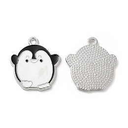 Honeyhandy Alloy Enamel Pendants, Penguin Charms, Platinum, Black, 21.5x18.5x1.5mm, Hole: 1.6~1.8mm