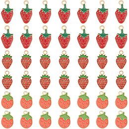 DICOSMETIC 90Pcs 3 Styles Strawberry Charms Alloy Fruit Enamel Pendants Red and Light Gold Cute Fruit Dangle Charms for DIY Necklaces Bracelets Jewelry Making, Hole: 1.6~2mm