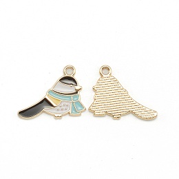 Honeyhandy Alloy Enamel Pendants, Light Gold, Bird with Scarf, Black, 20x25.5x1.5mm, Hole: 2mm