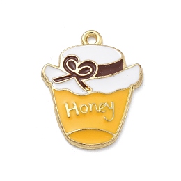 Alloy Enamel Pendants, Light Gold, Honey Jar, 25x20x2mm, Hole: 1.6mm