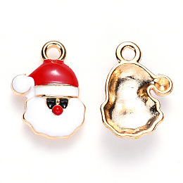 Honeyhandy Alloy Enamel Pendants, for Christmas, Santa Claus, Light Gold, Red, 19x14x4mm, Hole: 2mm