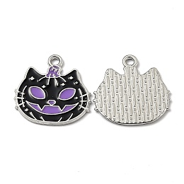 Honeyhandy Alloy Enamel Pendants, for Halloween, Cat Pumpkin Shape, Black, 20.5x20x1.2mm, Hole: 1.8mm