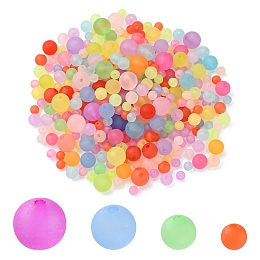 Honeyhandy 80G 4 Styles Transparent Acrylic Ball Beads, Frosted Style, Round, Mixed Color, 6~12mm, Hole: 1~2mm, 20g/style