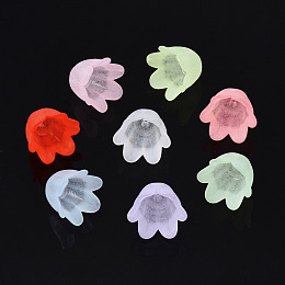 Transparent Acrylic Bead Caps, Frosted, Flower, 6-Petal, Mixed Color, 8x10.5x10.5mm, Hole: 1.4mm