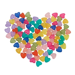 Honeyhandy 100Pcs 10 Colors Transparent Acrylic Beads, Frosted, Heart, Mixed Color, 12x12.5x7mm, Hole: 1.6mm