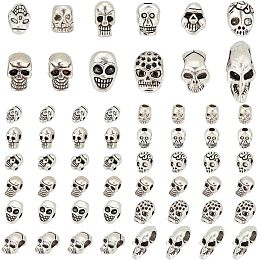 Arricraft 96 Pcs Skull Spacer Beads, 12 Styles Alloy Tibetan Skull Halloween Beads Antique Silver Skeleton Head Spacer Loose Beads for Jewelry Making Bracelets DIY Crafts
