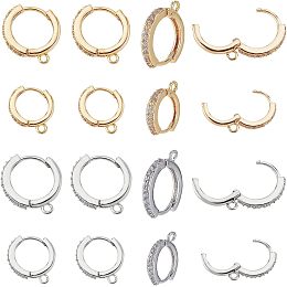 SUPERFINDINGS 16Pcs 2 Sizes Cubic Zirconia Hoop Earrings Brass Hoop Earring Findings Platinum Golden Huggie Hoop Earrings Findings for Jewelry Making,Hole: 1mm, Pin: 0.8~0.9mm