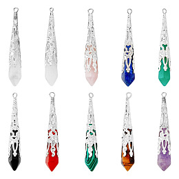 SUPERFINDINGS 10 Styles Gemstone Hexagonal Faceted Conical Pendants Bullet Pointed Pendants Quartz Crystal Stone Charm for Necklace Earring Jewelry Making, Hole: 2mm