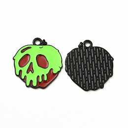 Honeyhandy Rack Plating Alloy Enamel Pendants, Cadmium Free & Nickel Free & Lead Free, Halloween Theme, Apple Skull Charm, Electrophoresis Black, Lawn Green, 21x20x1.5mm, Hole: 1.8mm