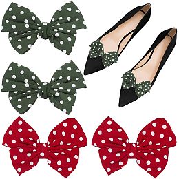 GORGECRAFT 4Pcs Removable Shoe Buckles 2 Colors Women Bow Shoe Clips Retro Polka Dot Pattern Polyester Bowknot Shoe Decoration Charms for Heels Flats Pumps Decorative