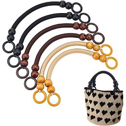 PandaHall Elite 6pcs Wooden Beaded Bag Handles, 3 Colors U-Shpaed Purse Handle Nylon Purse Straps Rustic Bag Handle Replacement for Crocheted Bag Making Handbags Baskets Tote Bags, 37cm/14.6 inch