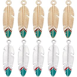 SUNNYCLUE 32Pcs 2 Colors Feather Charms Long Feather Charm Golden Feather Bulk Enamel Animal Goose Bird Plumage Silver Wing Bohemian Feathers Charms for Jewelry Making Charms Bracelets Necklace DIY