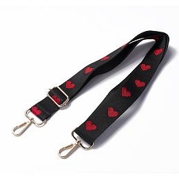Honeyhandy Polyester Bag Handles, with Iron Clasp, for Bag Straps Replacement Accessories, Heart, Black, 73x4.6x0.5cm