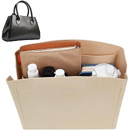 WADORN Felt Handbag Organizer Insert, Shell Shaper Women Tote Bag Purse Insert Liner Bag Multiple Compartments Bag Interior Portable Felt Liner Tidy Organizer for LV Alma BB, 11x5.7x9.1 Inch, Apricot