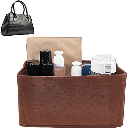 WADORN Felt Handbag Organizer Insert, Felt Zipper Tote Bag Insert Rectangle Purse Organizer Bag In Bag Multiple Compartments Bag Insert Interior Shaper for Cosmetic Bag, 6.3x10.7x6.2 Inch, Dark Brown