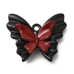 Red and Black Double Screen Alloy Pendants, Butterfly, 17x21x4.5mm, Hole: 1.5mm