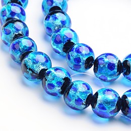 Honeyhandy Glow in the Dark Luminous Style Handmade Silver Foil Glass Round Beads, Blue, 12mm, Hole: 2mm