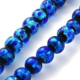 Honeyhandy Glow in the Dark Luminous Style Handmade Silver Foil Glass Round Beads, Blue, 8mm, Hole: 1mm