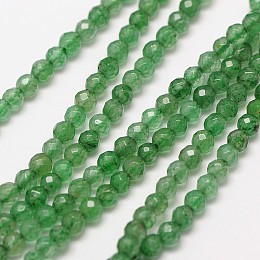 Honeyhandy Natural Green Aventurinee Beads Strands, Faceted Round, 3mm, Hole: 0.8mm, about 129pcs/strand, 15 inch