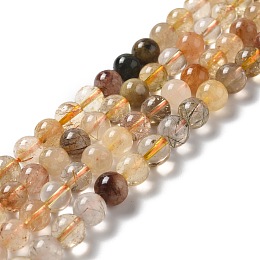 Natural Rutilated Quartz Beads Strands, Round, 6mm, Hole: 0.8mm, about 67pcs/strand, 15.24''(38.7cm)