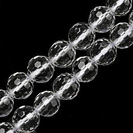 Honeyhandy Natural Quartz Crystal Beads Strands, Rock Crystal Beads, Faceted(128 Facets), Round, 8~8.5mm, Hole: 1.2mm, about 47pcs/strand, 14.88~15.04 inch(37.8~38.2cm)