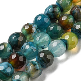 Honeyhandy Natural Agate Beads Strands, Dyed & Heated, Round, Faceted, Dark Turquoise, 6mm, Hole: 1mm, about 62pcs/strand, 14.57 inch(37cm)