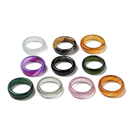 Honeyhandy Dyed & Heated Natural Agate Plain Band Rings, US Size 7 1/4(17.5mm)