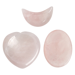 Honeyhandy CRASPIRE 3Pcs 3 Style Natural Rose Quartz Massager, for Healing Reiki Stress Relief, Heart & Oval & Moon, 30~40x20.5~40x5~9.5mm, 1pc/style