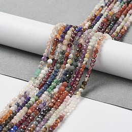 Natural Mixed Gemstone Beads Strands, Round Beads, Faceted, 3~3.5x3mm, Hole: 0.5mm, about 129~132pcs/strand, 15.16''~15.55''(38.5~39.5cm)