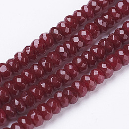 Honeyhandy Natural Malaysia Jade Beads Strands, Dyed, Faceted, Rondelle, Cerise, 4x3mm, Hole: 1mm, 116pcs/strand, 13.7 inch(35cm)