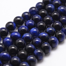 Honeyhandy Natural Tiger Eye Bead Strands, Dyed & Heated, Round, Prussian Blue, 10mm, Hole: 1mm, about 37pcs/strand, 14.9 inch~15.1 inch