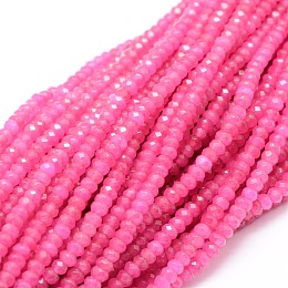 Honeyhandy Dyed Natural Malaysia Jade Rondelle Beads Strands, Faceted, Deep Pink, 4x2~3mm, Hole: 1mm, about 115pcs/strand, 14 inch