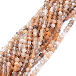 Honeyhandy Natural Multi-Moonstone Beads Strands, Faceted, Round, 4~4.5mm, Hole: 1mm, about 97pcs/strand, 15.16''(38.5cm)