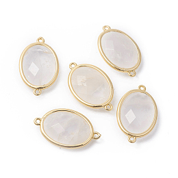 Honeyhandy Golden Tone Brass Quartz Crystal Links connectors, Faceted, Oval, 26x15x6mm, Hole: 1~2mm