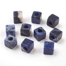 Honeyhandy Natural Sodalite European Beads, Large Hole Beads, Cube, 10x10x10mm, Hole: 4.5~5mm