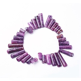 Honeyhandy Natural Lepidolite/Purple Mica Stone Beads Strands, Graduated Fan Pendants, Focal Beads, Top Drilled Beads, Spodumene Beads, Rectangle, 16~39x9.5~10.5x5.5~6mm, Hole: 1.4mm