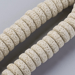 Honeyhandy Natural Lava Rock Beads Strands, Dyed, Flat Round/Disc, Beige, 15~16x5~6mm, Hole: 2mm, about 34 pcs/Strand, 7.80''(19.8 cm)