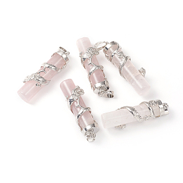 Honeyhandy Natural Rose Quartz Pendants, with Dragon Platinum Tone Brass Findings, Column, 46x13x13.5mm, Hole: 5.5x8.5mm