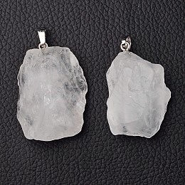 Honeyhandy Natural Quartz Crystal Pendants, Nuggets, with Brass Findings, Platinum, 26~42x20~26x14~22mm, Hole: 5x8mm