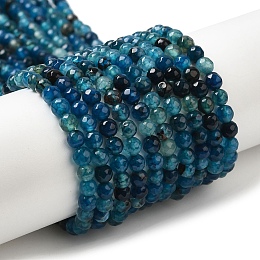 Honeyhandy Natural Agate Beads Strands, Faceted, Round, Dyed & Heated, Steel Blue, 4mm, Hole: 0.8mm, about 88~94pcs/strand, 14.76~15.87''(37.5~40.3cm)