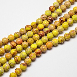 Honeyhandy Round Natural Imperial Jasper Beads, Dyed, Gold, 6mm, Hole: 1mm, about 62pcs/strand, 15 inch