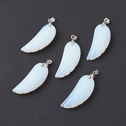 Honeyhandy Opalite Pendants, with Platinum Plated Brass Loops, Wing, 36x15~16.6x6.5~7.7mm, Hole: 5x4mm