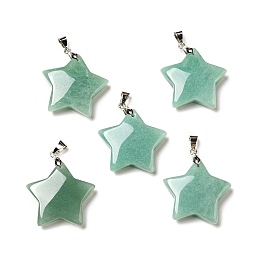 Honeyhandy Natural Green Aventurine Pendants, with Platinum Tone Brass Findings, Star Charm, 29x30x8mm, Hole: 6x4mm