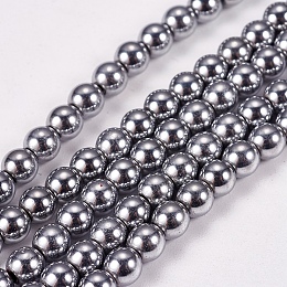 Honeyhandy Electroplate Non-magnetic Synthetic Hematite Beads Strands, Round, Grade A, Platinum Plated, 4mm, Hole: 1mm, about 100pcs/strand, 16 inch