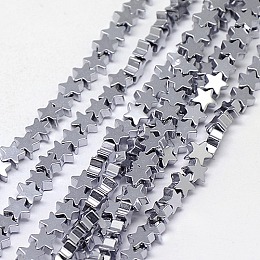 Honeyhandy Electroplate Non-magnetic Synthetic Hematite Beads Strands, Star, Grade A, Platinum Plated, 4x4x2mm, Hole: 1mm, about 117pcs/strand, 16 inch